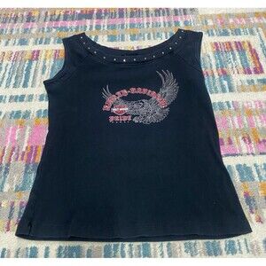 Harley Davidson Women's Sleeveless Black Shirt BIKER Tagged XL fits Smaller
